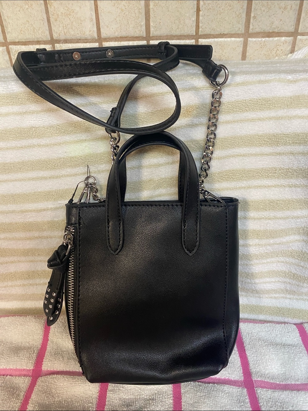 Black Mini Leather Crossbody Tote - Unbranded